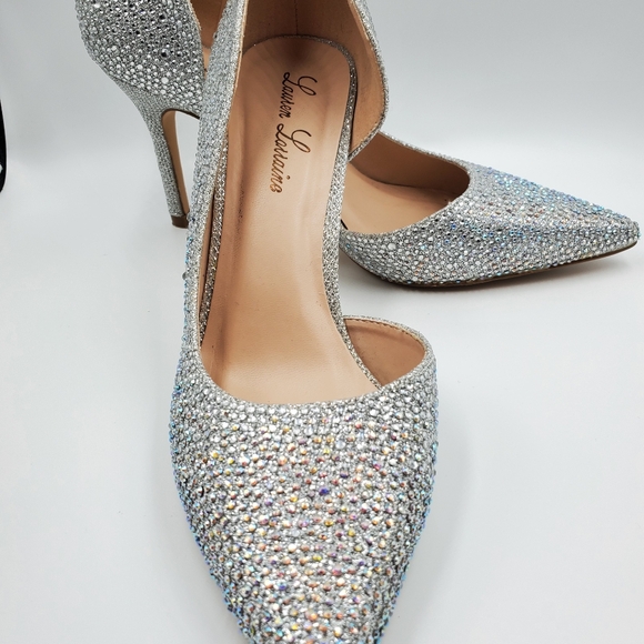 Lauren Lorraine Ruby Silver Rhinestone Embellished Half d'Orsay Pointed Pumps fo - Picture 9 of 15